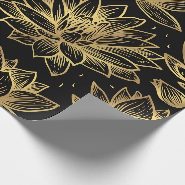 Black and Gold Lotus Wrapping Paper (Corner)