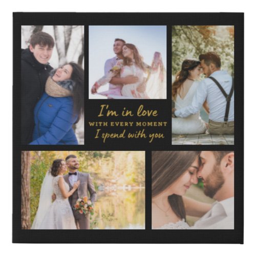 Black And Gold Love Quote 5 Photo Collage Faux Canvas Print