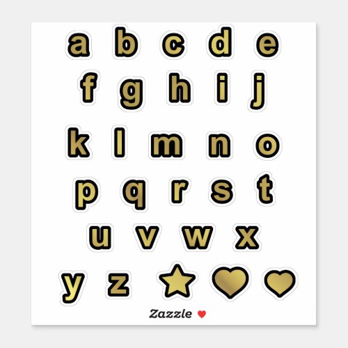 Black and Gold Lower Case Text Letters Alphabet Sticker