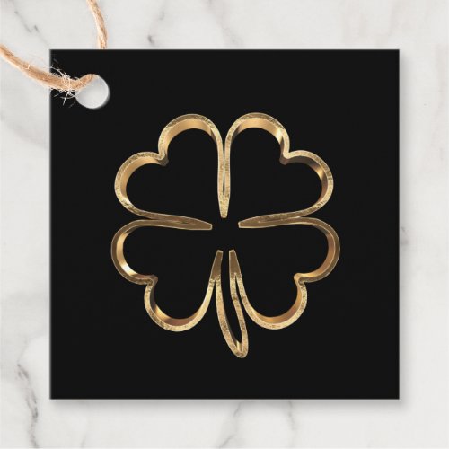 Black and Gold Lucky Four Leaf Clover Favor Tags
