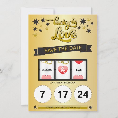 Black and Gold Lucky in Love Save the Date