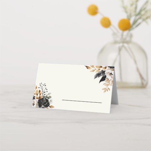 Black and Gold Luxe Floral Place Card