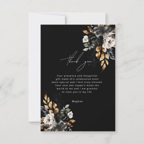 Black and Gold Luxe Floral Thank You Card