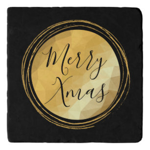 Black and gold luxurious merry Christmas text Trivet