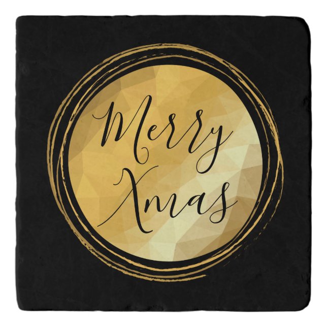 Black and gold luxurious merry Christmas text Trivet (Front)
