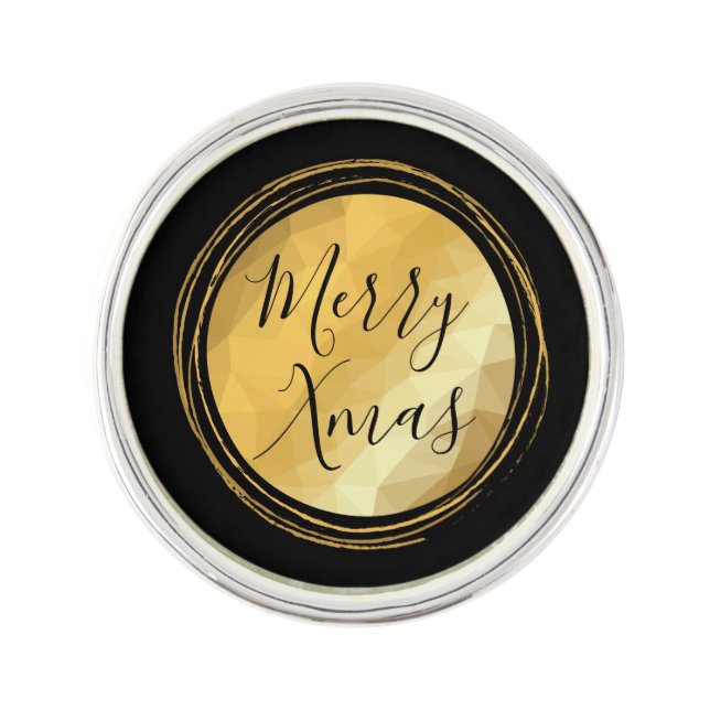 Black and gold luxurious metallic merry Christmas  Lapel Pin (Front)