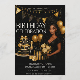 Black and Gold Luxury Birthday Invitation