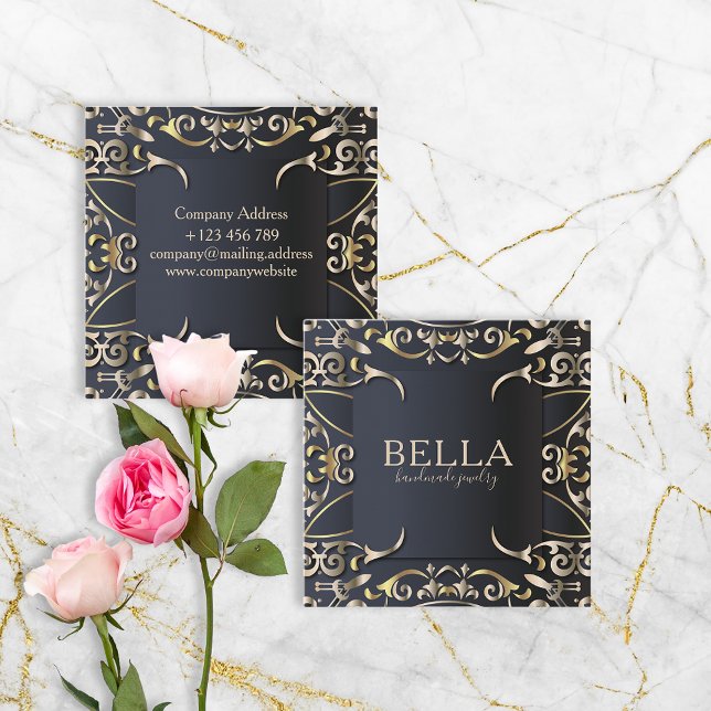 Black and Gold Luxury Chic Baroque Business Name Square Business Card (Creator Uploaded)