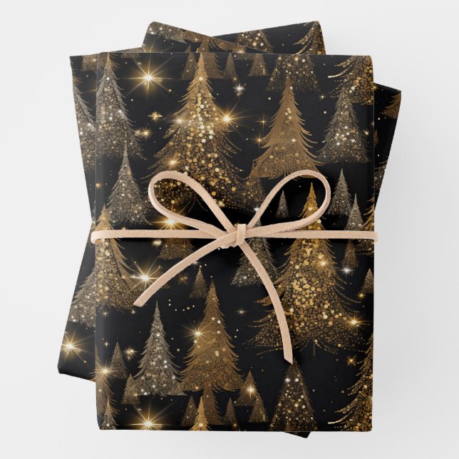 Black And Gold Luxury Christmas  Wrapping Paper Sheets (In situ)