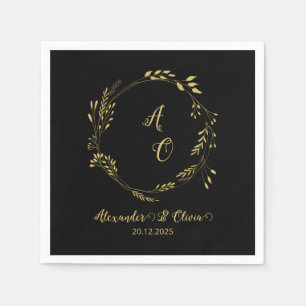 Black And Gold Luxury Floral Wedding Napkins