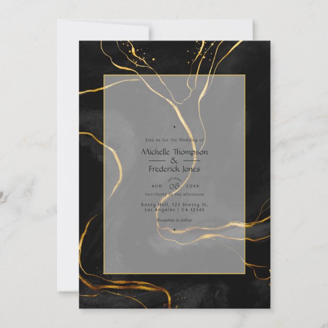 Black and Gold Luxury Ink Wedding Invitation (Front)