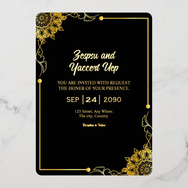 Black and gold luxury invitation Gold Foil Design Foil Invitation (Front)