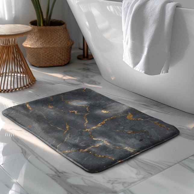 Black and gold luxury marble texture bath mat (Creator Uploaded)