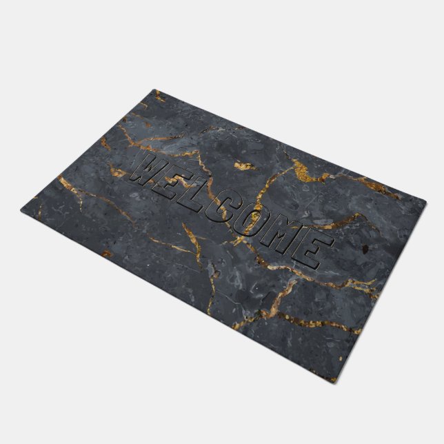 Black and gold luxury marble texture doormat (Angled)