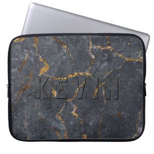 Black and gold luxury marble texture laptop sleeve