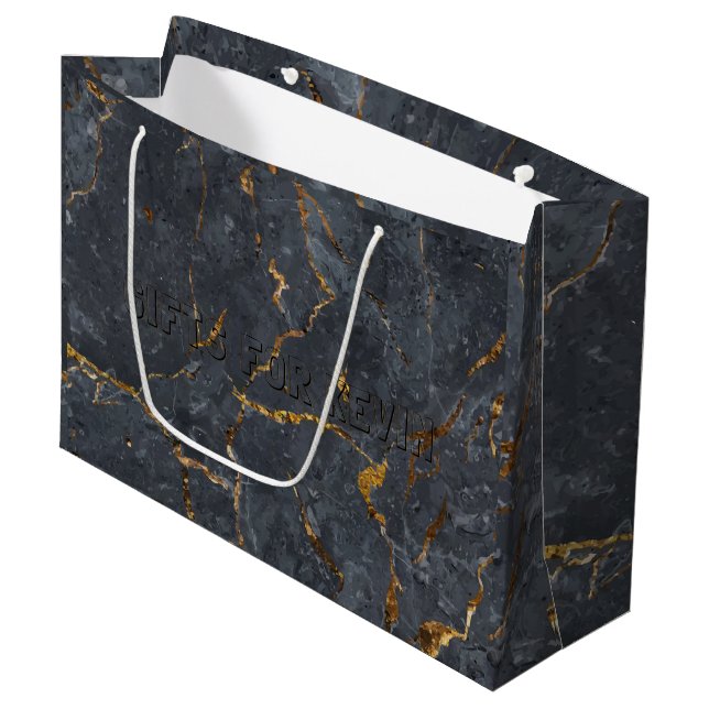 Black and gold luxury marble texture large gift bag (Front Angled)