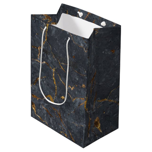 Black and gold luxury marble texture medium gift bag (Front Angled)