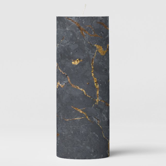 Black and gold luxury marble texture pillar candle (Front)
