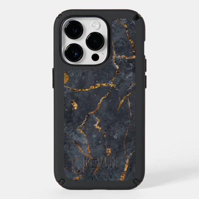 Black and gold luxury marble texture speck iPhone case (Front)