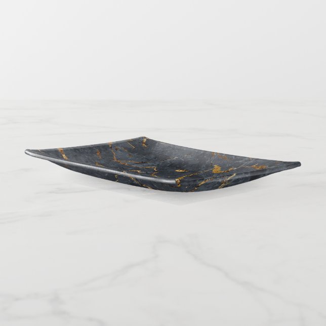 Black and gold luxury marble texture trinket tray (Angled)