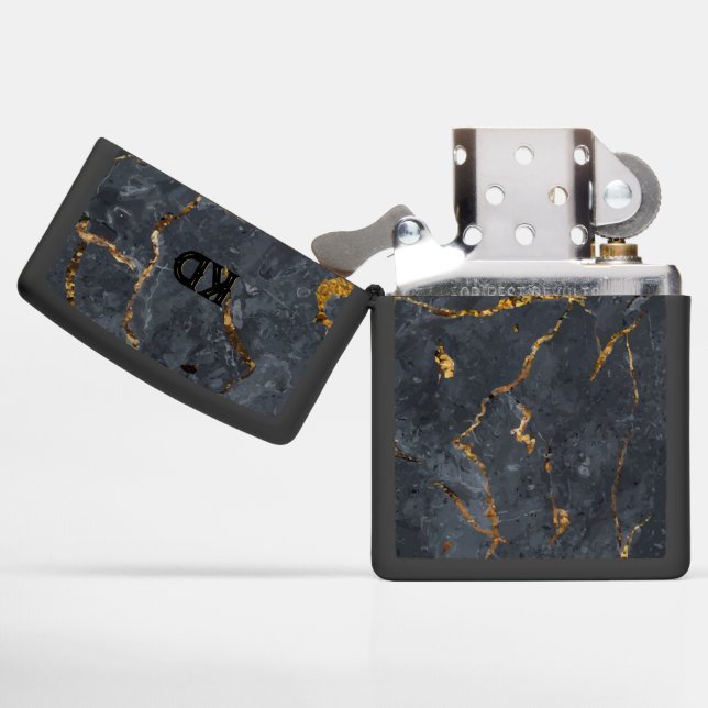 Black and gold luxury marble texture zippo lighter (Opened)