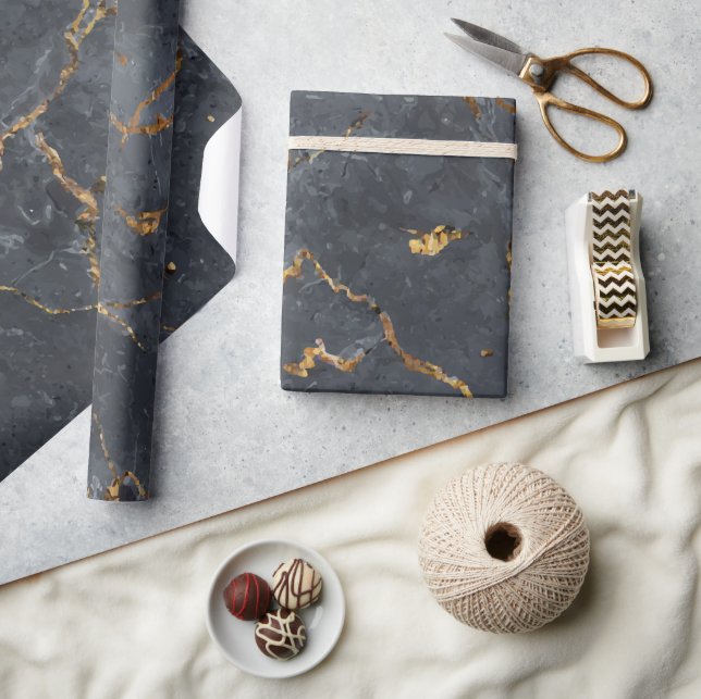 Black and gold luxury marble wrapping paper (Crafts)