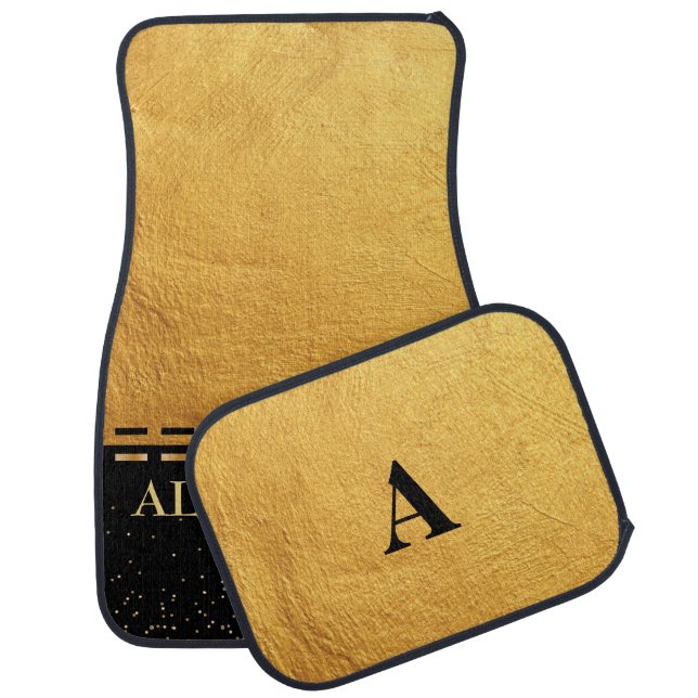 Black and Gold Luxury Monogram Car Floor Mat (Set)