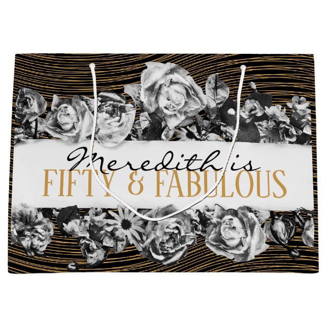 Black and Gold Luxury Personalized 50 And Fabulous Large Gift Bag (Front)