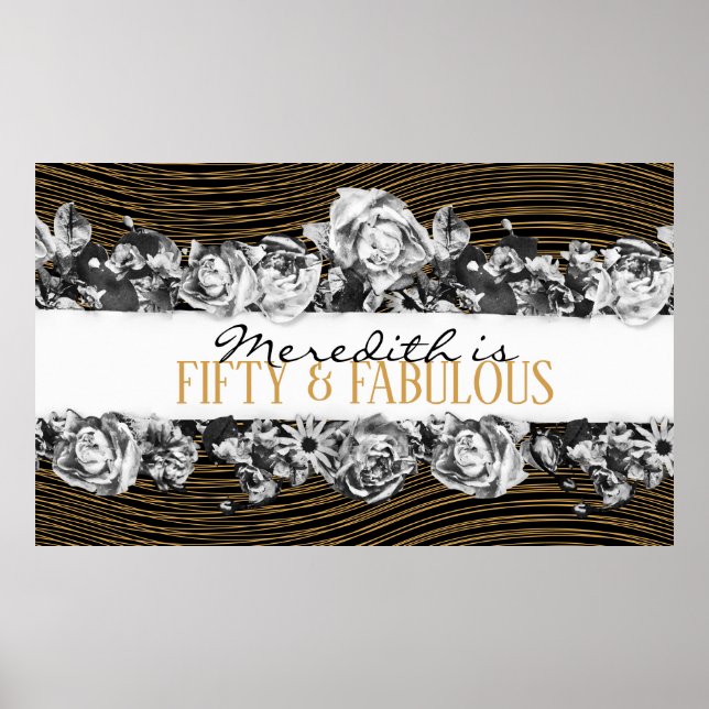Black and Gold Luxury Personalized 50 And Fabulous Poster (Front)