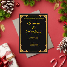 Black and Gold Luxury Wedding Invitation with Eleg