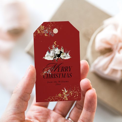 Black And Gold Magic Forest Photo Christmas Gift Tags