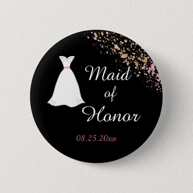 Black and Gold  Maid of Honor Button (Front)