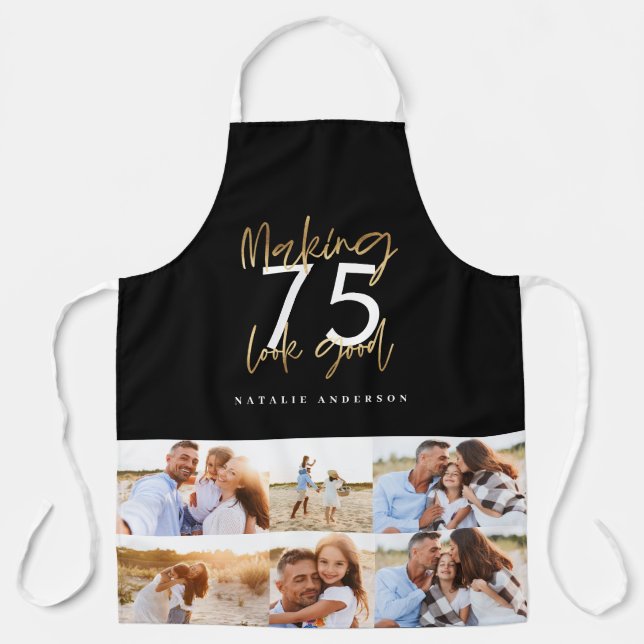 black and gold making edtiable age look good photo apron (Front)