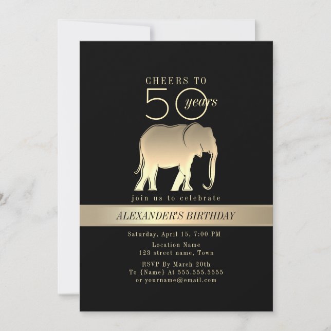 Black and Gold Male 50th Birthday Invitation (Front)