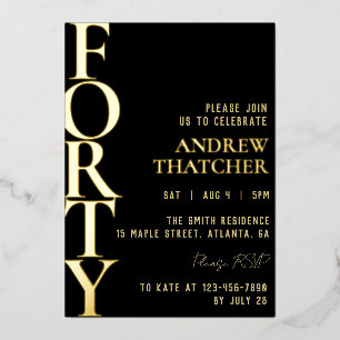 Black and Gold Male Birthday Foil Invitation