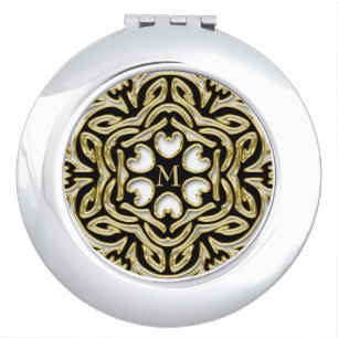 Black And Gold Mandala Compact Mirror