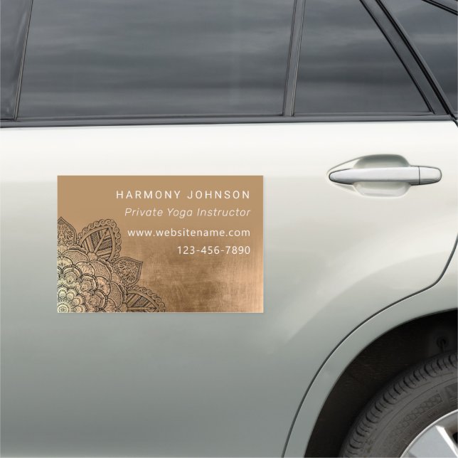Black and Gold Mandala Private Yoga Instructor Car Magnet (In Situ)