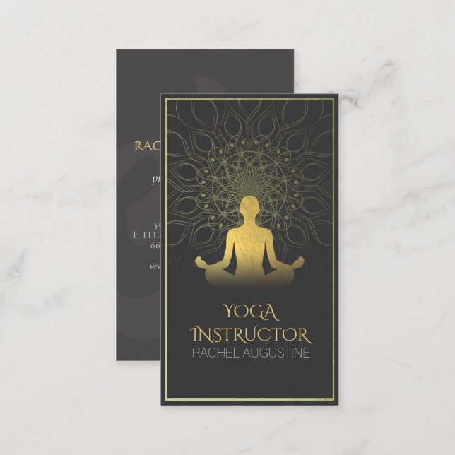Black and Gold Mandala Yoga Meditation & Om Symbol Business Card (Front/Back)