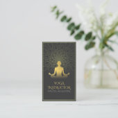 Black and Gold Mandala Yoga Meditation & Om Symbol Business Card (Standing Front)