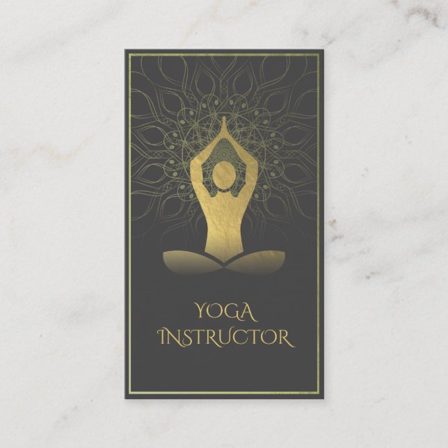 Black and Gold Mandala Yoga Meditation & Om Symbol Business Card (Front)
