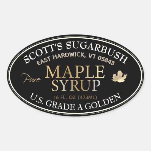 Black and Gold Maple Syrup with Gold Leaf Oval Sticker