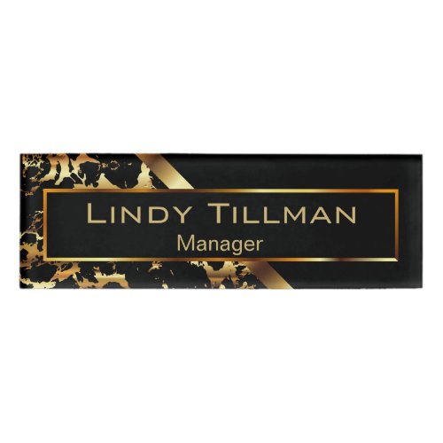 Black and Gold Marble 2 Name Tag