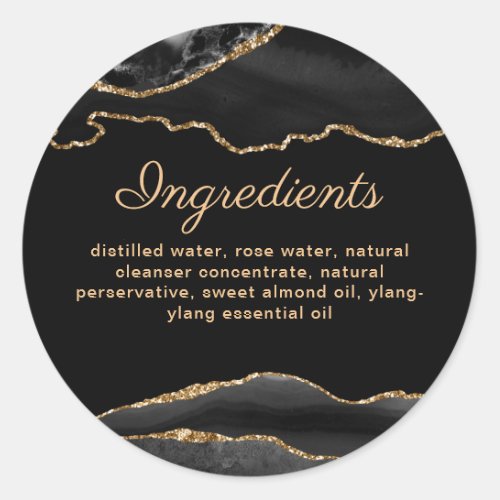 Black And Gold Marble Agate Beauty Ingredient List Classic Round Sticker