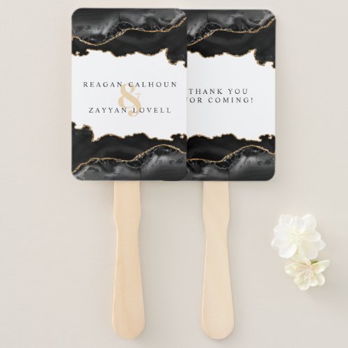 Black And Gold Marble Agate Modern Elegant Wedding Hand Fan