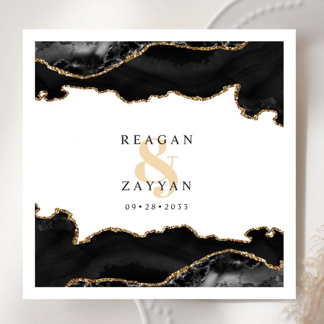 Black And Gold Marble Agate Modern Elegant Wedding Napkins (Creator Uploaded)