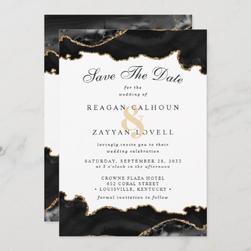 Black And Gold Marble Agate Modern Save The Date