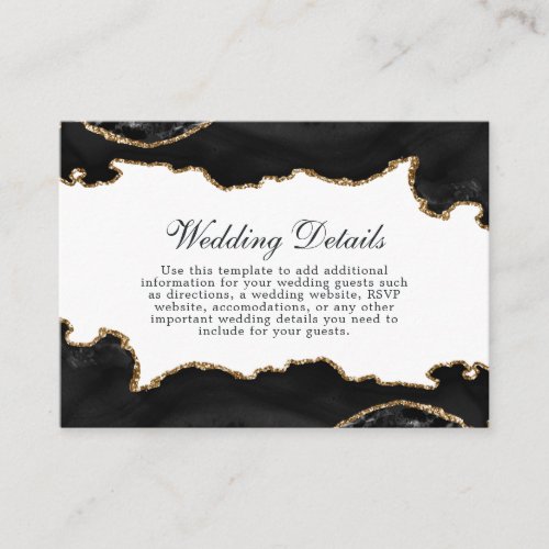 Black And Gold Marble Agate Wedding Details Enclosure Card