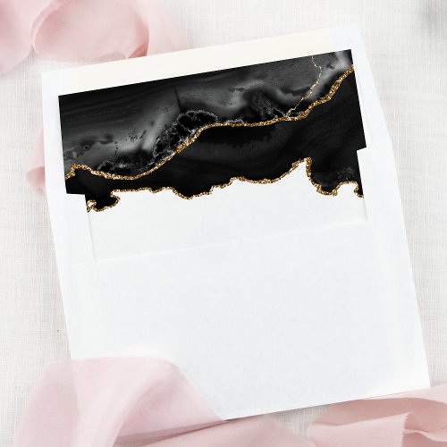 Black And Gold Marble Agate Wedding Envelope Liner