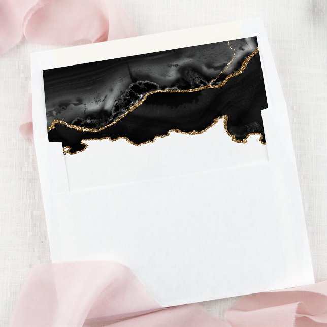 Black And Gold Marble Agate Wedding Envelope Liner (Creator Uploaded)