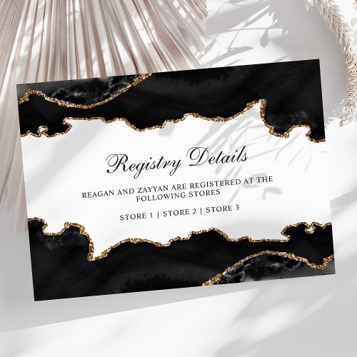 Black And Gold Marble Agate Wedding Registry Enclosure Card